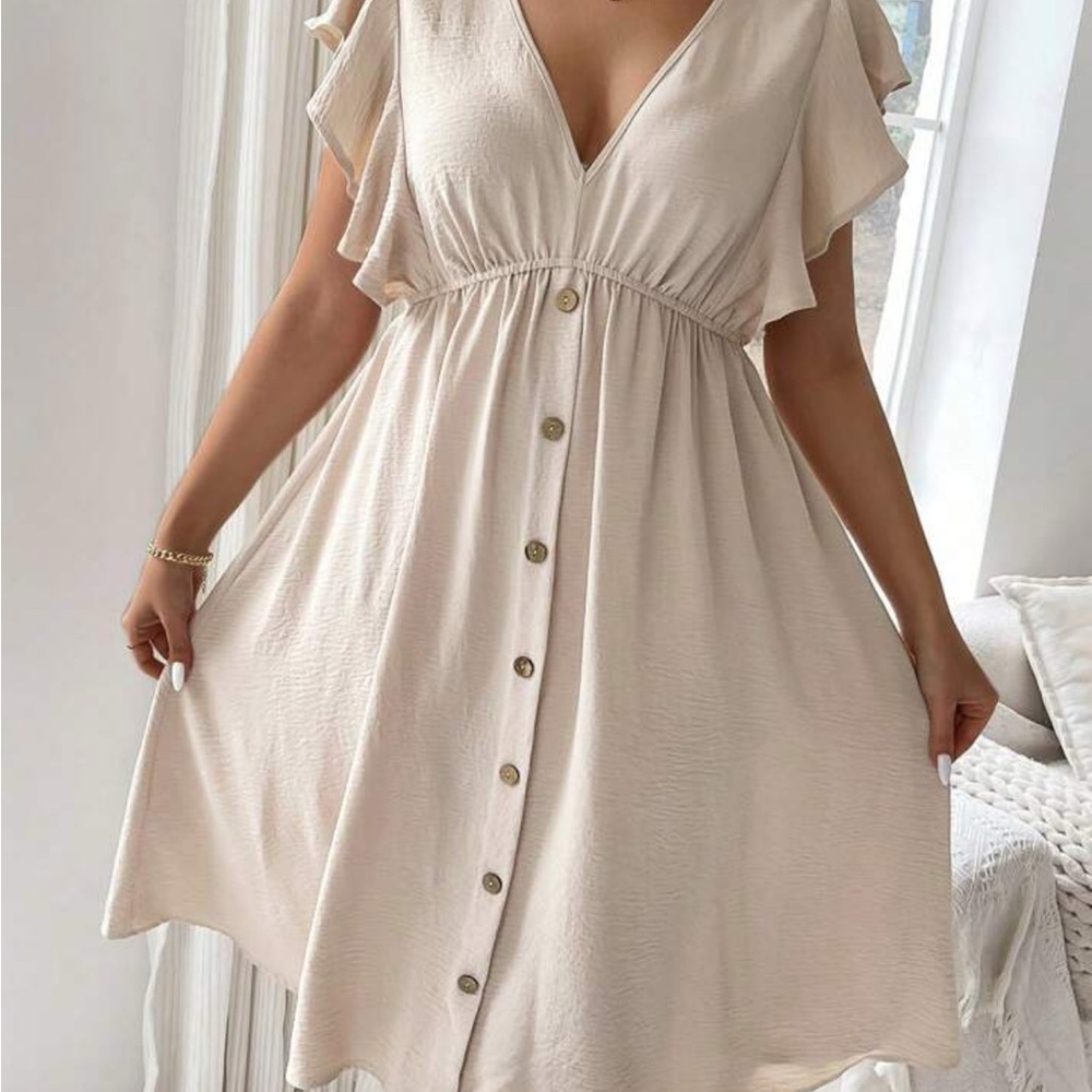 Elegant Cream Button-Down Dress